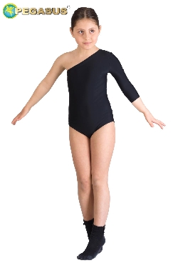 BODY DANZA LYCRA MONOSPALLA MANICA TRE QUARTI NERO BAMBINA